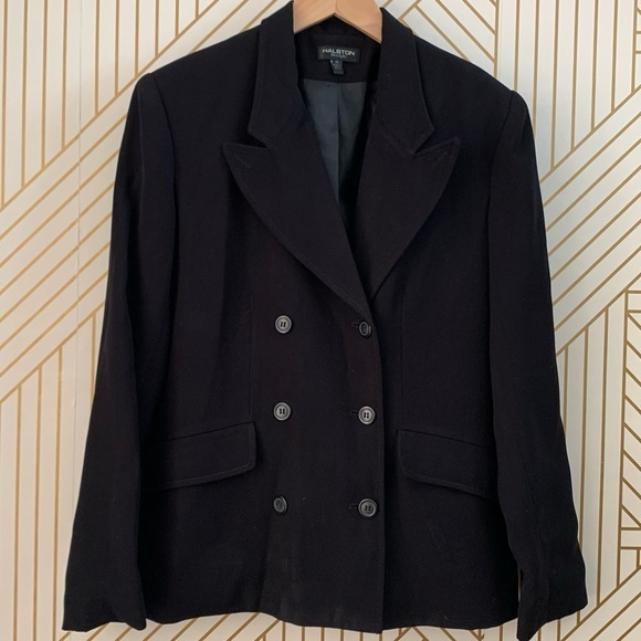 🍀3/$30 Halston Lifestyle black double breasted button front military inspired - Picture 1 of 10